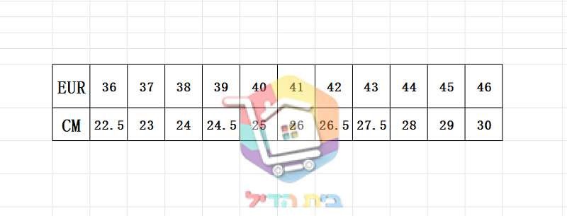 טבלת מידות של הספק