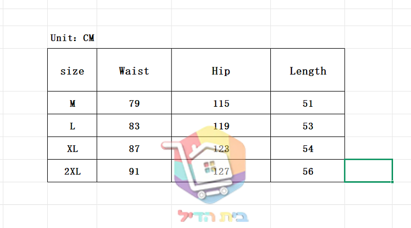 טבלת מידות של הספק